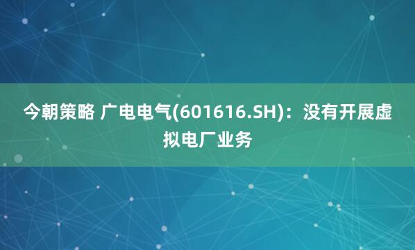 今朝策略 广电电气(601616.SH):没有开展虚拟电厂业务